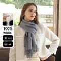 Light Luxury Fashion 100% Wool Scarf for Women High-End Minimalist Trend Solid Color Dotted Shawl