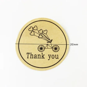 100pcs Per Pack Bicycle Thank You Kraft Paper Sealing Sticker Creative DIY Decor Sealing Sticker Products Package Label