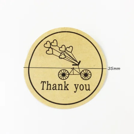 100pcs Per Pack Bicycle Thank You Kraft Paper Sealing Sticker Creative DIY Decor Sealing Sticker Products Package Label