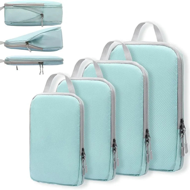 Hot Selling Custom Logo 4-Piece Set Diamond Pattern Compression Travel Storage Bag Nylon Clothes Organizer Packing Cube