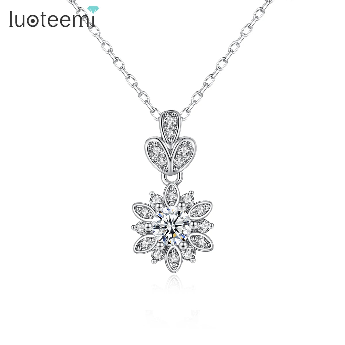 LUOTEEMI Pendant  Zirconia Girl Jewelry Zircon Cubic Trending Cute Delicate New Flower Charm Necklace