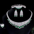 Luxury Women's Wedding Jewelry Set Water Drop Inspired Green Cubic Zircon CZ Bridal Party Engagement Platinum Plated