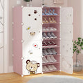 8 Layer Plastic Shoe Rack Factory Designs Pink-White Color Stackable Box for Living Room Warehouse Hospital Workshop Hotel