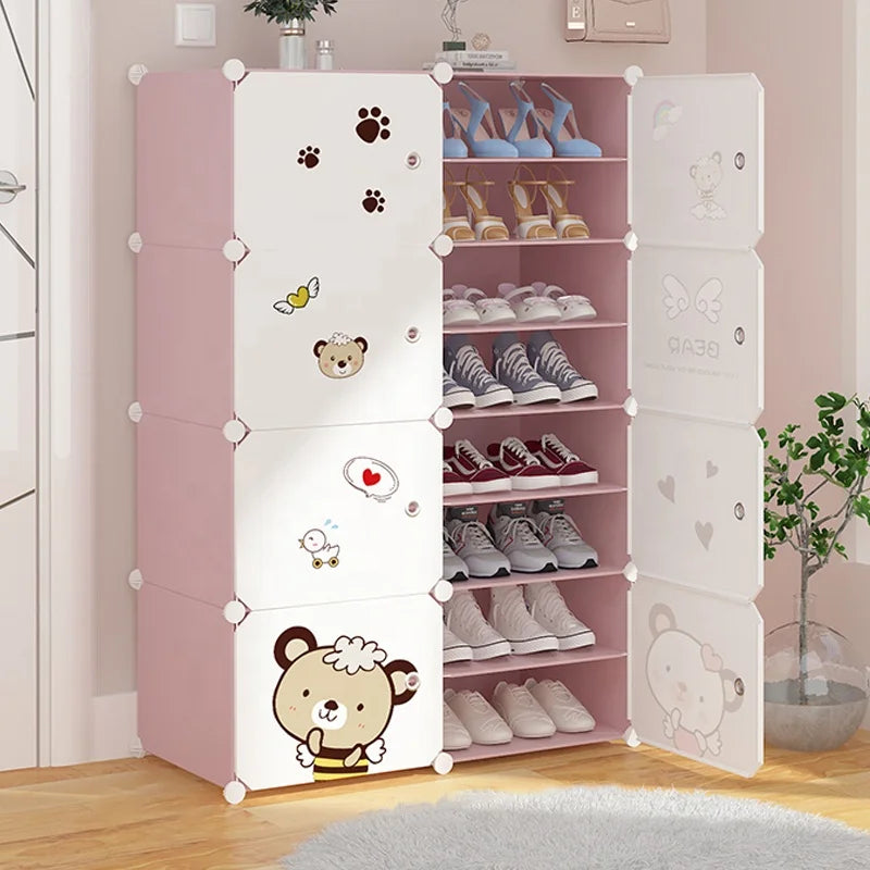 8 Layer Plastic Shoe Rack Factory Designs Pink-White Color Stackable Box for Living Room Warehouse Hospital Workshop Hotel