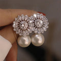 Hot Sale New High Quality  Korean Fashion Luxury Elegant Wedding Flower Zircon Pearl Stud Earrings