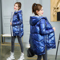 2021 New Winter Jackets Parkas Women Blue Down Cotton Jackets Hooded Parka Warm Female Cotton Padded Jackets Casual Outwear