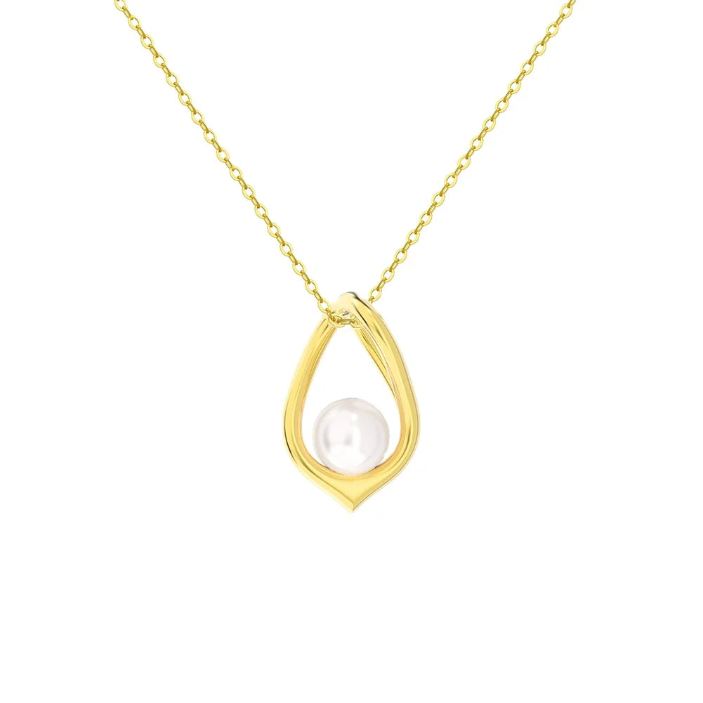 GPN40 Fine Jewelry 14K Gold Plated Classic Style Irregular Ingot Shell Pearl Pendant Necklace