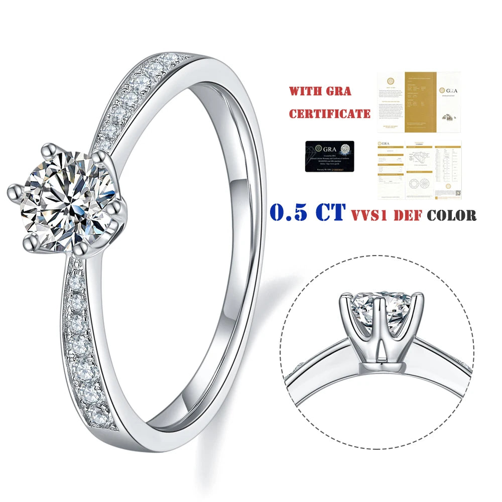 Abiding Fashion 925 Sterling Silver 5mm Moissanite Diamond Solitaire Moissanite Ring Vintage Rings Womens Bijoux