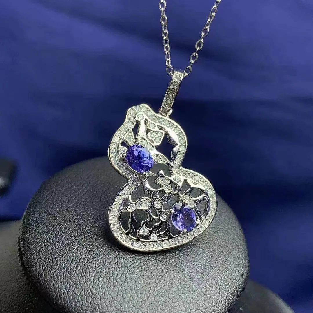 Factory Supply 925 Sterling Silver Natural Tanzanite Pendant Necklace Simple Beautiful Design Rhodium for Women's Gift GIA