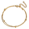Dainty Luxury Women's Foot Jewelry Double Layer 18K Gold Plated Thin Chain Anklet Stainless Steel