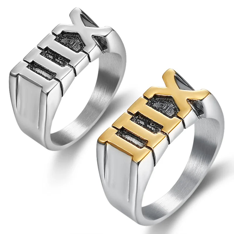 OAHLAN Fashion Jewelry Rings Finger Band Roman Numeral XIII Lucky 13 Stainless Steel Ring for Men Boys Birthday Gift Size 7-15