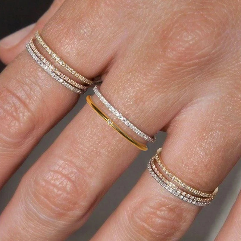 Dainty PVD 18K Gold Plated Stainless Steel 1mm Thin Eternity Band Ring Half Micro Pave Cubic Zirconia Ring Minimalist Jewelry