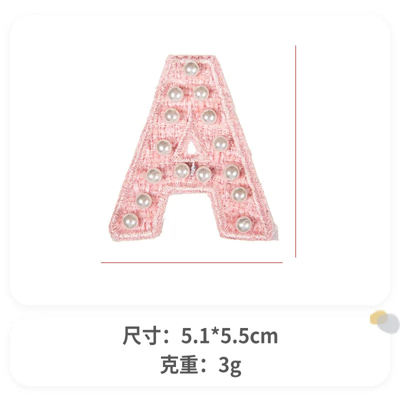 New self sticker 5.5CM  elegant style pink white blue pearl letter patch for clothes bag hat decoration