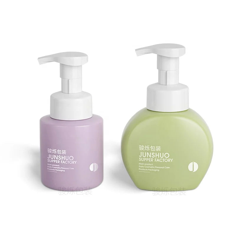 250ml Foaming Flat Shoulder Cleansing Mousse Bottle HDPE Plastic Press Pump Shampoo Foam Flat Bottle