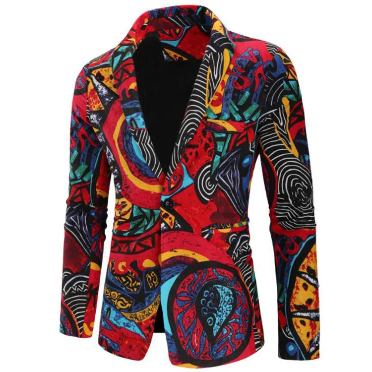 Autumn Printed Floral Brazer for Men 2021 New Linen Slim Party Single Breasted Mens Suit Jacket Blazers Coat