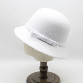 Elegant White Bucket Hat with Ribbon Bow for Women Lady Wedding Church Wholesale for Casual Party Outdoor Scenes