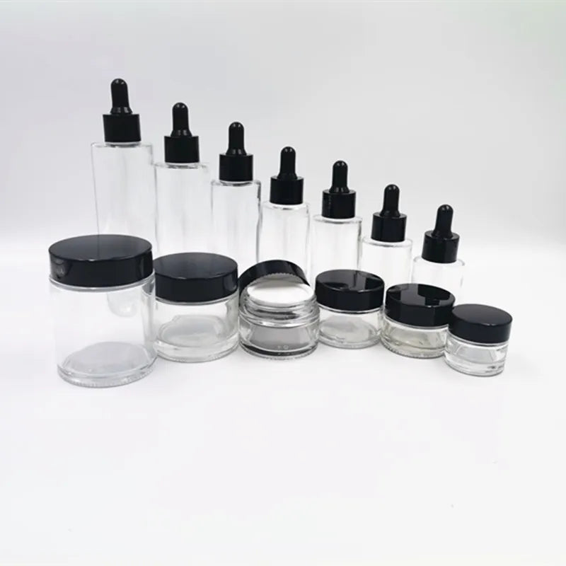 30ml Frosted Clear Glass Essential Oil Dropper Bottle Amber Hair Oil Square Shape with Gold Dropper Boxed Glass Bottles
