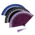 Chinese Bamboo Hand Fan with Tassel Portable Fabric Folding Handheld Fan for Wedding Party Gift
