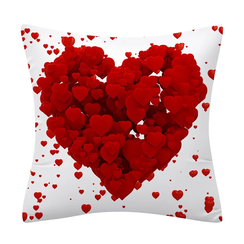 Valentines Day Home Decor Red Heart Love Print Cotton Linen Cushion Cover Pillow Case Heart Pillow Sublimation