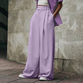 Enyami Minimalist Lady Trousers Pocket Solid High Waist Wide Leg Work Leisure Office Chic Pleated Women Palazzo Pants