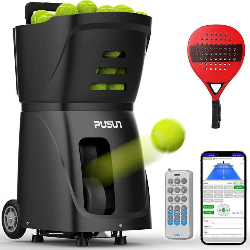 PUSUN PT-SMART Padel Ball Machine Tennis Ball Machine with Remote for Practice with APP Remote Control