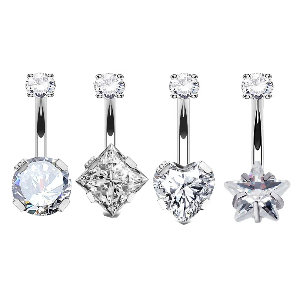 2022 the Latest Design Round Star Square Heart CZ Prong Set Titanium 16G Belly Button Navel Ring Hot Wholesale