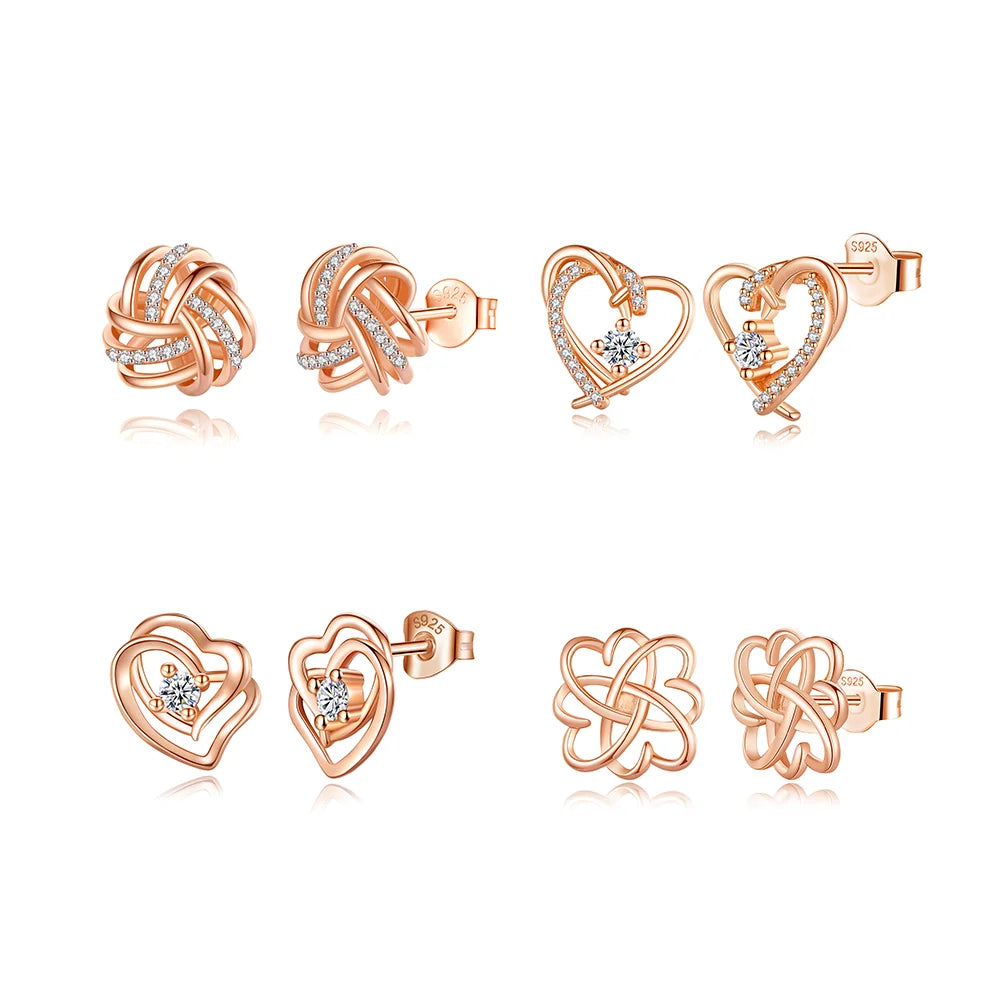 Merryshine Rose Gold Plated 925 Sterling Silver Hollow love Heart Zirconia Earrings