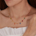 Ouj Women Jewelry Gold Filled Stainless Steel Bohemian Style Colorful Cubic Zirconia Water Drop Pendant Chain Necklace