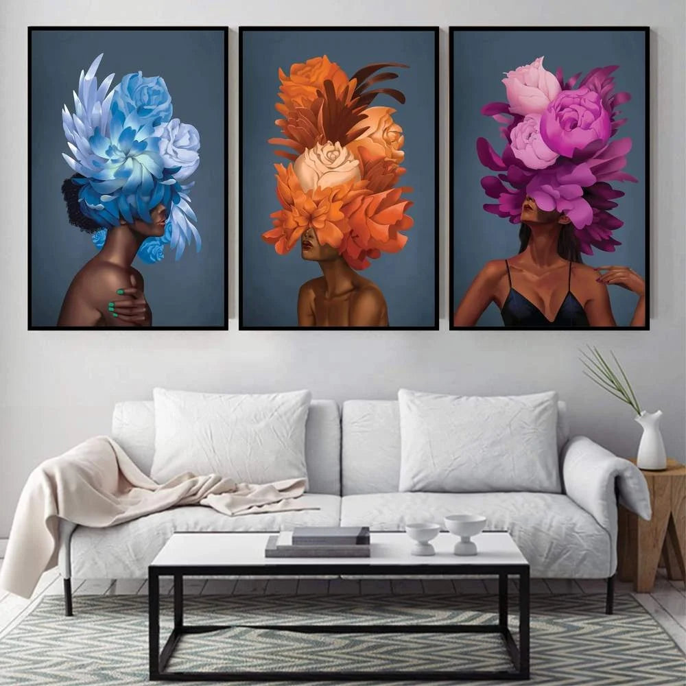HD Empowered Woman Canvas Poster Watercolor African Beautiful Girl Canvas Painting Modular Nordic Wall Art Flower Picture