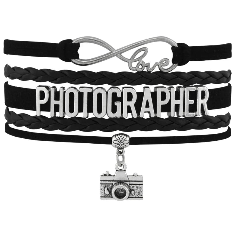 Factory Custom Made Infinity Love Photographer Camera Charm Leather Wrap Bracelets for Women Friendship Photography Bracelet