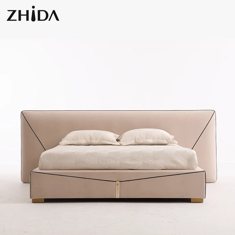 Foshan Furniture Luxury Design Adult Room Wooden Frame King Size Bed Hotel Bedroom Furniture Queen Leather Comfort Soft Bed