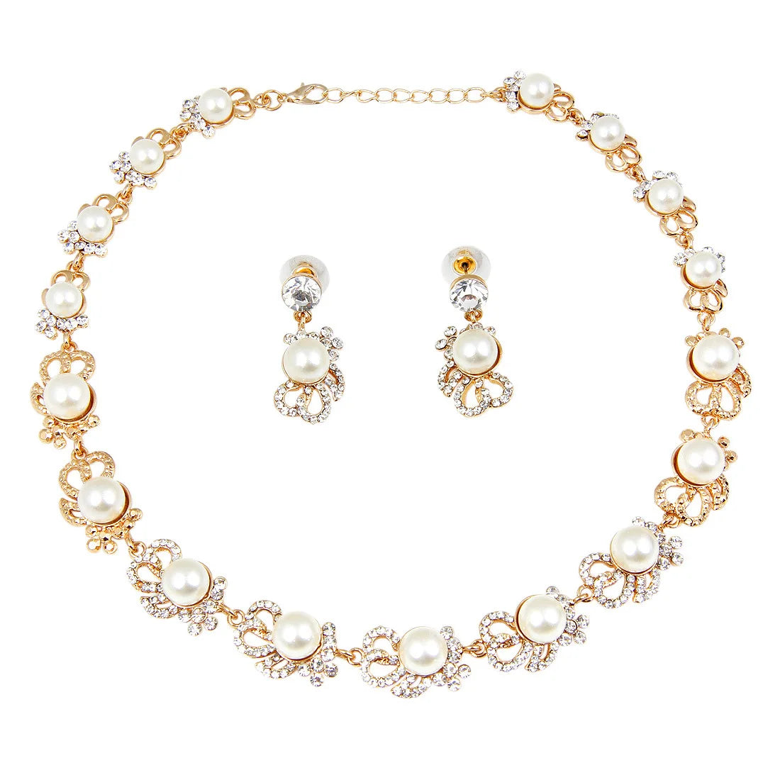 2024 New Gold-Plated Fish-Shaped Diamond & Pearl Fashion Cubic Zirconia Necklace & Earrings Jewelry Set for Women for Weddings