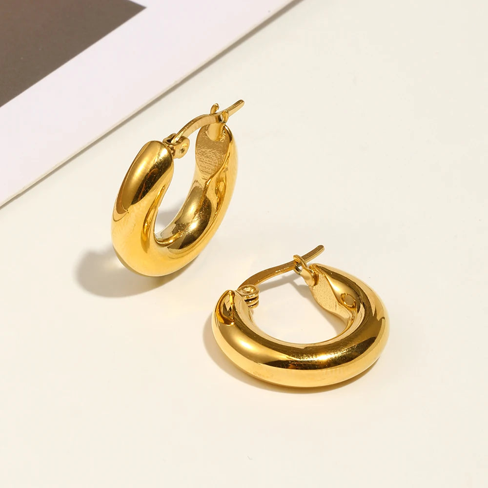 18K Gold Plated Non Tarnish Jewelry Thick Hoop Earrings Stainless Steel Gold Hoop Earrings Jewelry Making Suppliers