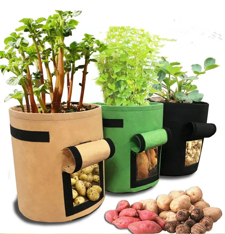 Heavy Duty Thickened Nonwoven Fabric Pots Grow Bags with Strap Handles Tan
