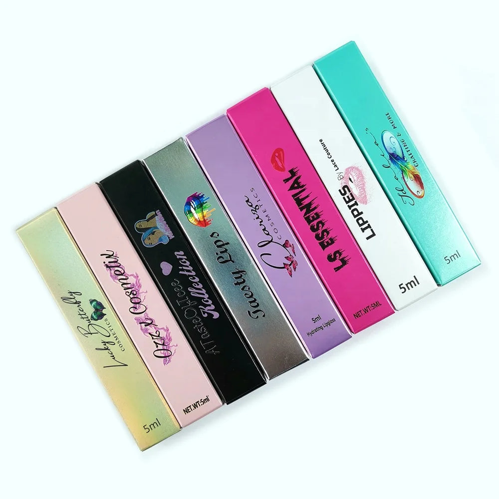 Low MOQ 100pcs Custom Logo Empty LipGloss Packaging Box Glod Silver pink Purple Green White Lip Gloss Packaging