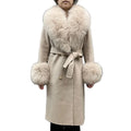 Handmade Fluffy Fox Fur Collar Cashmere Coats Double Breasted Long Sheep Wool Fur Coat for Women