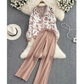 Women's Fashion Suit  Loose Long V-neck Knitted Sweater Coat Falling Straight Pants Two-piece Set
