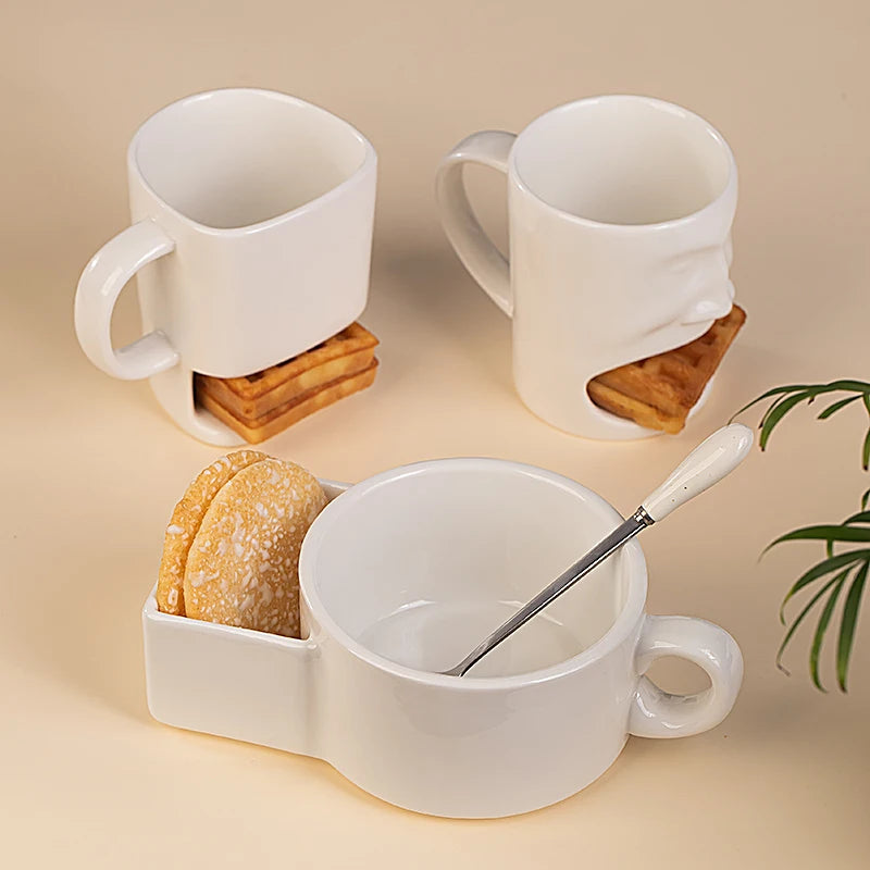 Custom Logo 180ML 220mML Ceramic Cookie Mug with Holder Porcelain Biscuits Sublimation Mugs for Coffee Tea Milk White Color