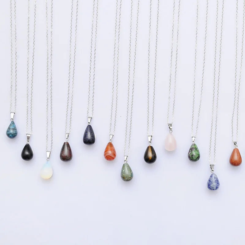 Wholesale Silver Plated Amethyst Agate Natural Stone Teardrop Waterdrop Crystal Ellipse Gemstone Pendants