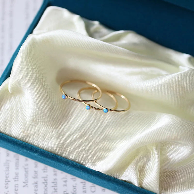 GR026 New Arrived 14k Gold Filled Simple Band Blue Opal Ring for Women