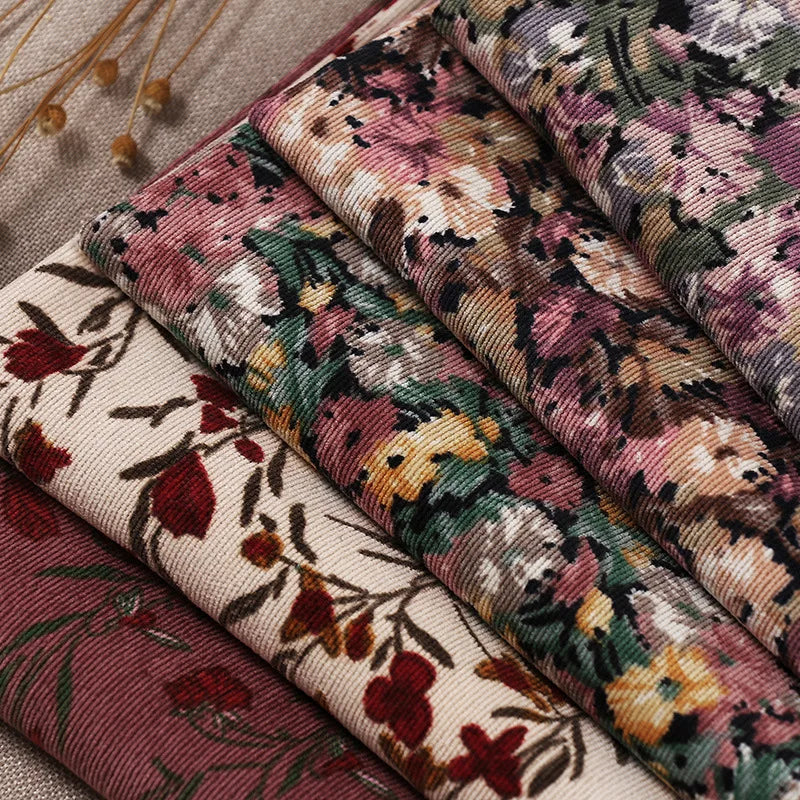 New Fashion Floral Printing Formal Polyester Corduroy Fabric for Children Women's Clothing Wholesale