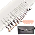 Champagne Foundation Powder Concealer Eyeshadow Eyebrow Brushes with Mini Triangle Puff 18PCS Makeup Brush Cushion Puff Set