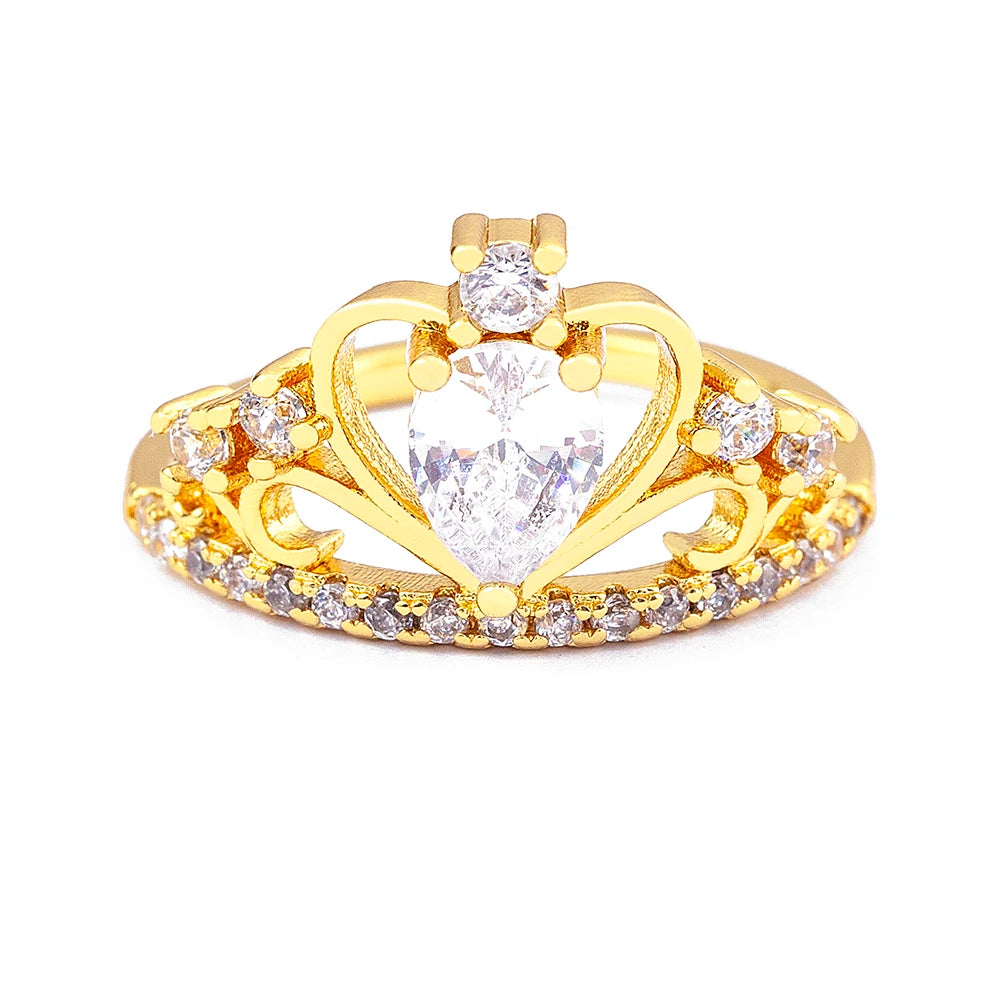 QIKU Fashion Jewelry European American Princess Crown Ring Copper Cubic Zircon Diamond Wedding Engagement Women Gift Wholesale
