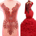 WDP-245 Keering Colorful Sewing Beaded Crystal Embellished Red Bodice  Rhinestone Appliques Mesh Fabric for Wedding Dress