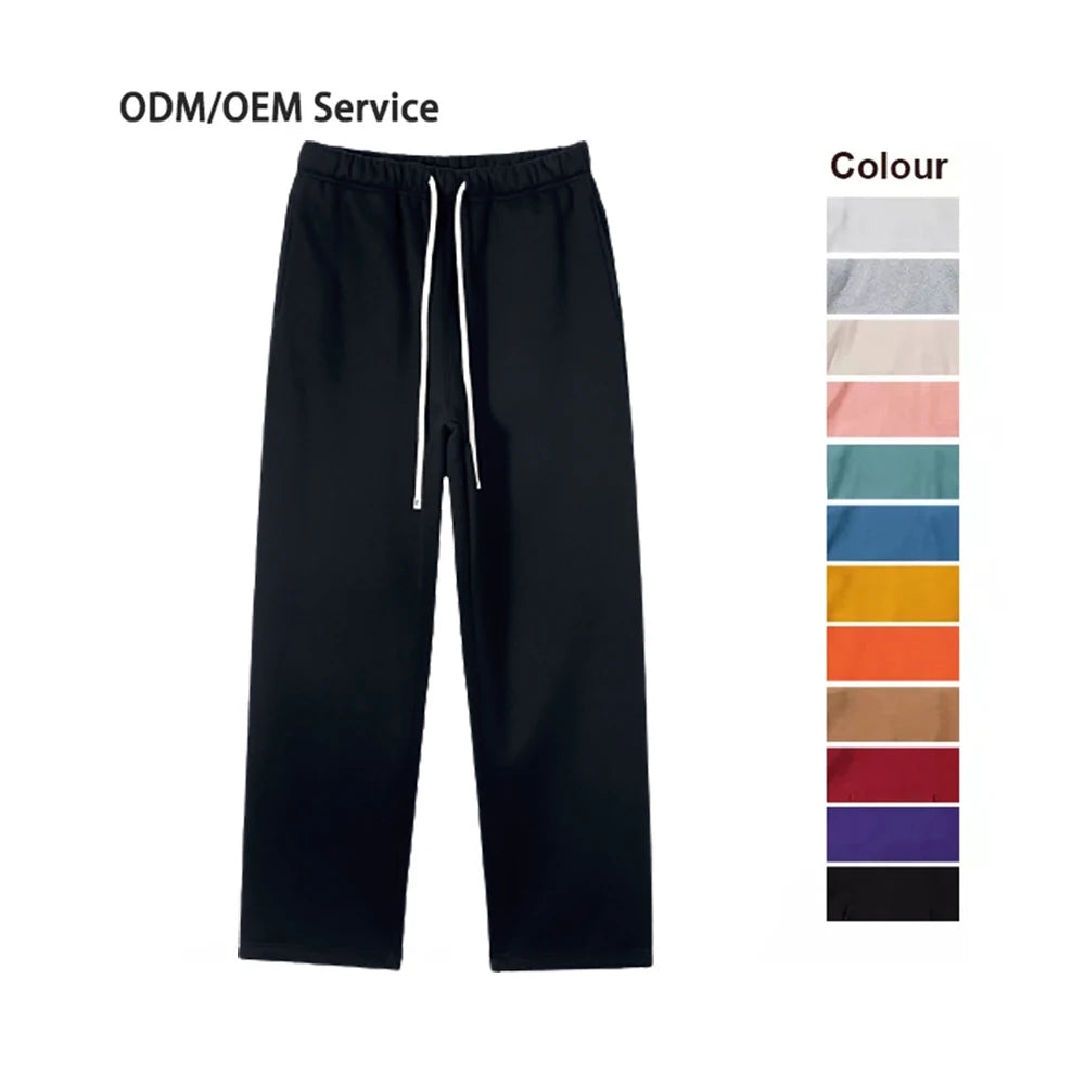 Custom Logo Unisex Eco-Friendly Vintage Mid Waist Drawstring Canvas Straight Fleece 350 GSM Oversize Sweatpants for Men