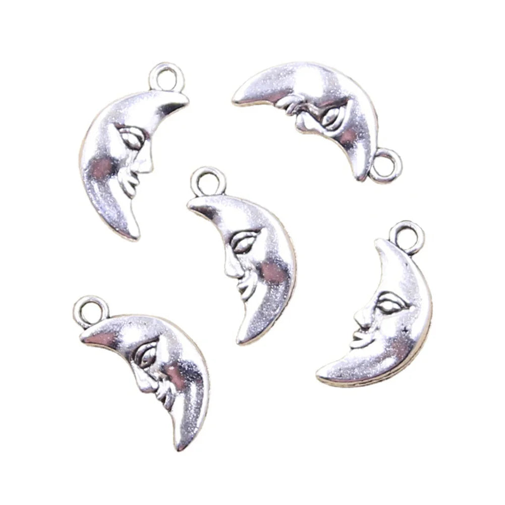 19x9MM Moon Face Charms Antique Silver Color Pendants DIY Crafts Making Findings Handmade Tibetan Jewelry