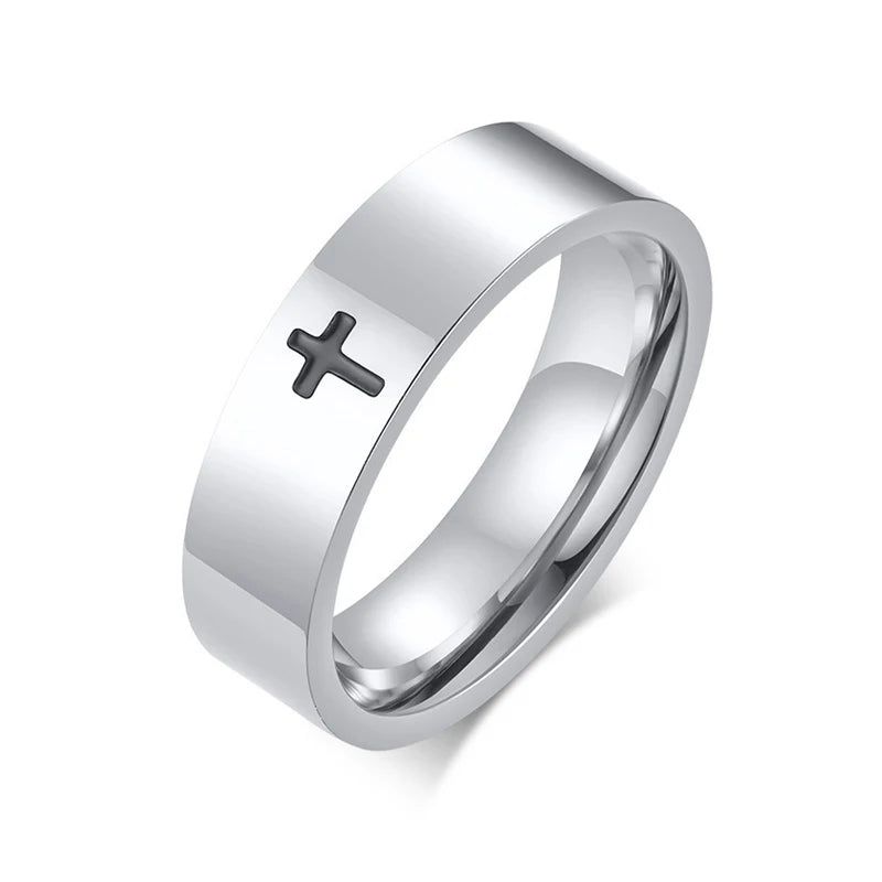 Bague Homme Stainless Steel Minimalist Unisex Women Mens Christian Holy Cross Ring Band