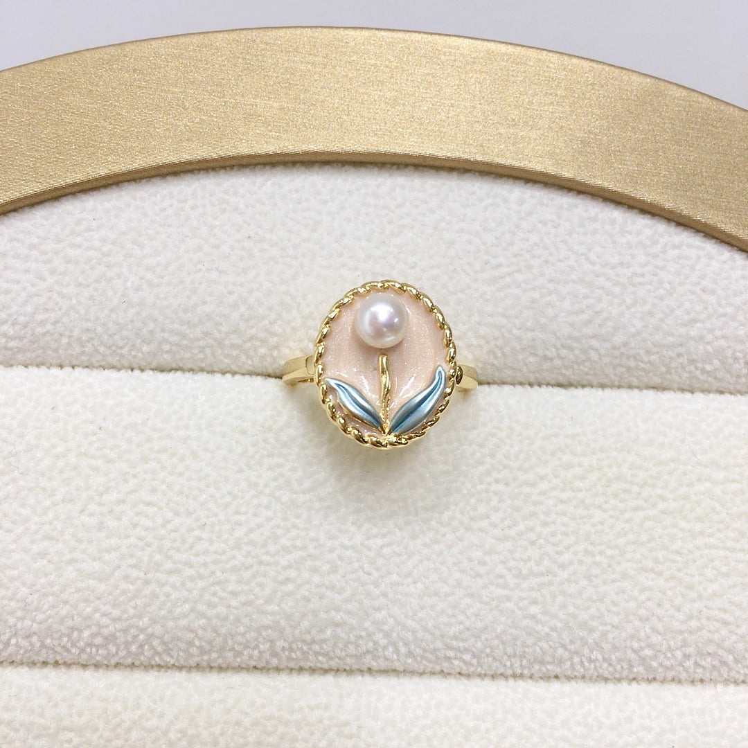 2025 18K Gold-plated Oil Painting Style Fashion Design Natural Pearl Ring Wholesale
