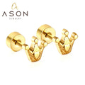 Ason Jewelry New Waterproof Stainless Steel Screw Earrings Cute Screw Plug Crown Stud Earrings for Children
