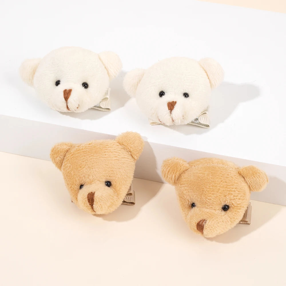 CN 4Pcs Cartoon Plush Bear Head Hair Pins for Girls Kids Cute Sparkly Glitter Bear Hair Clip Princess Gift